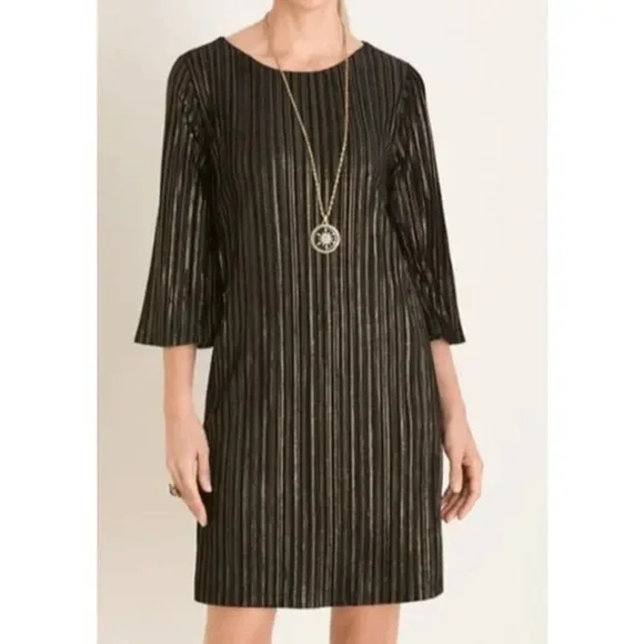 NWOT Chico’s Lurex Stripe Velvet Short Dress Size 12 (Chico’s Size 2). - Picture 1 of 7